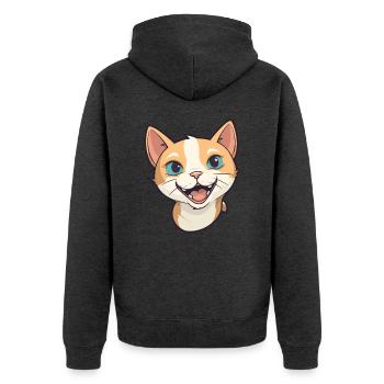 Deutsche Rex-Katze-Karikatur Aquarell-Illustration - Unisex Premium Bio Zip Hoodie - Anthrazit meliert - Hinten - Nico (187cm)