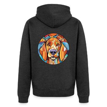 Austrealian Shephard Hunderasse buntes Aquarell - Unisex Premium Bio Zip Hoodie - Anthrazit meliert - Hinten - Nico (187cm)
