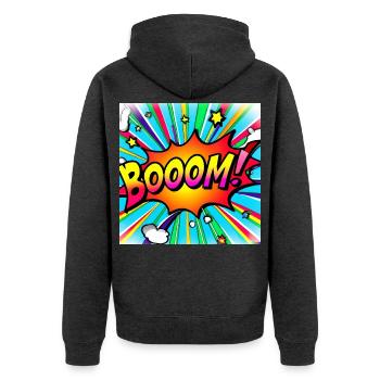 regenbogenstrahl comic style mit kaboom - Unisex Premium Bio Zip Hoodie - Anthrazit meliert - Hinten - Nico (187cm)