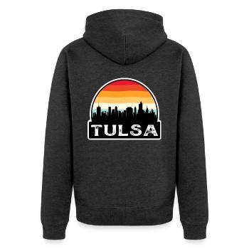 Tulsa Oklahoma USA Flagge Skyline Reisesouvenir - Unisex Premium Bio Zip Hoodie - Anthrazit meliert - Hinten - Nico (187cm)