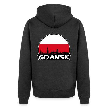 Danzig Polen Flagge Skyline Silhouette Reiseabzeichen - Unisex Premium Bio Zip Hoodie - Anthrazit meliert - Hinten - Nico (187cm)
