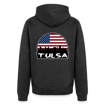 Tulsa Oklahoma USA Flagge Skyline Silhouette Reisen - Unisex Premium Bio Zip Hoodie - Anthrazit meliert - Hinten - Nico (187cm)