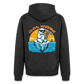 Global Warming Rocks - Unisex Premium Bio Zip Hoodie - Anthrazit meliert - Hinten - Nico (187cm)