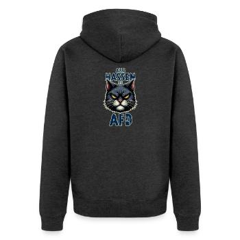 Alle hassen die AFD - Katze - Unisex Premium Bio Zip Hoodie - Anthrazit meliert - Hinten - Nico (187cm)