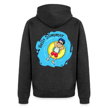 Hello Summer - Chillen im Schwimmring - Unisex Premium Bio Zip Hoodie - Anthrazit meliert - Hinten - Nico (187cm)