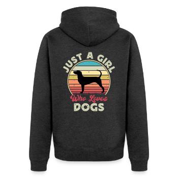 Dunker Hundeliebhaber Silhouette Vintage Sonnenuntergang - Unisex Premium Bio Zip Hoodie - Anthrazit meliert - Hinten - Nico (187cm)