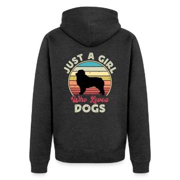 Austrealian Shephard Hund Silhouette Retro Sonnenuntergang - Unisex Premium Bio Zip Hoodie - Anthrazit meliert - Hinten - Nico (187cm)