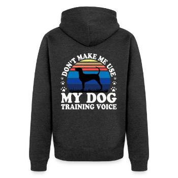 Dunker Hundeliebhaber Silhouette Vintage Sonnenuntergang - Unisex Premium Bio Zip Hoodie - Anthrazit meliert - Hinten - Nico (187cm)