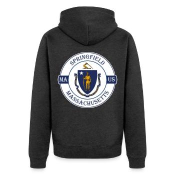 Springfield Massachusetts Flagge USA Reisesouvenir - Unisex Premium Bio Zip Hoodie - Anthrazit meliert - Hinten - Nico (187cm)