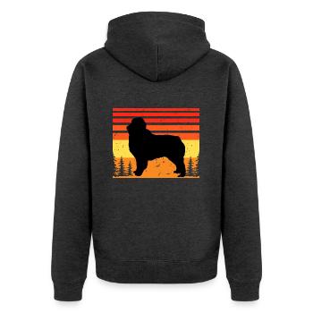 Austrealian Shephard Hund Silhouette Retro Sonnenuntergang - Unisex Premium Bio Zip Hoodie - Anthrazit meliert - Hinten - Nico (187cm)