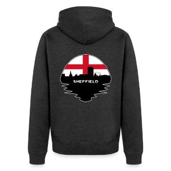 Sheffield-England-Flaggen-Skyline-Schattenbild-Reise - Unisex Premium Bio Zip Hoodie - Anthrazit meliert - Hinten - Nico (187cm)