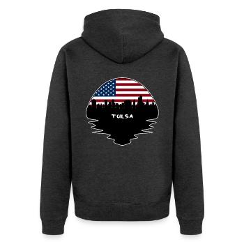 Tulsa Oklahoma USA Flagge Skyline Silhouette Reisen - Unisex Premium Bio Zip Hoodie - Anthrazit meliert - Hinten - Nico (187cm)