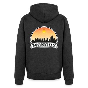 Manaus Brasilien Skyline Vintage Sonnenuntergang Reise Souven - Unisex Premium Bio Zip Hoodie - Anthrazit meliert - Hinten - Nico (187cm)