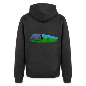 Karpfenzelt Rod Pod Karpfenangeln - Unisex Premium Bio Zip Hoodie - Anthrazit meliert - Hinten - Nico (187cm)