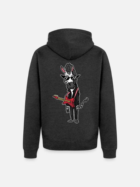 Schrilles Zebra Rockgitarrist - Unisex Premium Bio Zip Hoodie - Anthrazit meliert
