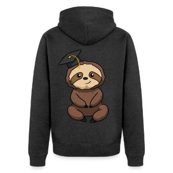Graduation Sloth - Unisex Premium Bio Zip Hoodie - Anthrazit meliert - Hinten - Nico (187cm)