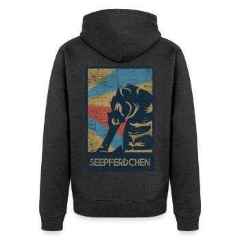 Anmutiges Seepferdchen Korallenriff - Unisex Premium Bio Zip Hoodie - Anthrazit meliert - Hinten - Nico (187cm)