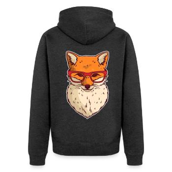 Brillanter Nerd Fuchs Schulhof - Unisex Premium Bio Zip Hoodie - Anthrazit meliert - Hinten - Nico (187cm)
