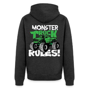 Monster Truck Tules - Unisex Premium Bio Zip Hoodie - Anthrazit meliert - Hinten - Nico (187cm)