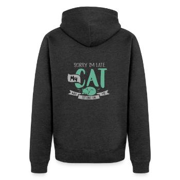 Verschmustes Stubentiger Ausrede - Unisex Premium Bio Zip Hoodie - Anthrazit meliert - Hinten - Nico (187cm)