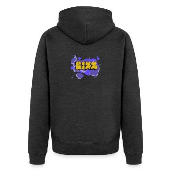 Rizz - Calypso Blous - Unisex Premium Bio Zip Hoodie - Anthrazit meliert - Hinten - Nico (187cm)