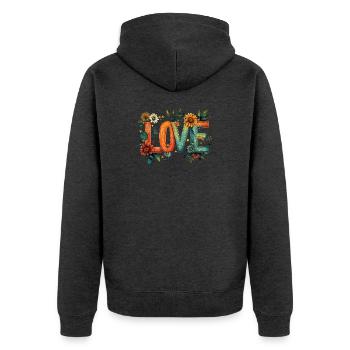 Rustikales Blumen-LOVE - Unisex Premium Bio Zip Hoodie - Anthrazit meliert - Hinten - Nico (187cm)