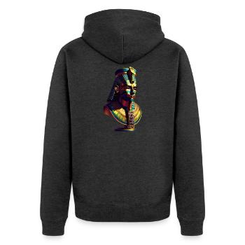 Pharaonisches Design 7 - Unisex Premium Bio Zip Hoodie - Anthrazit meliert - Hinten - Nico (187cm)