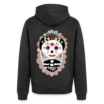 Halloween 🎃 - Unisex Premium Bio Zip Hoodie - Anthrazit meliert - Hinten - Nico (187cm)