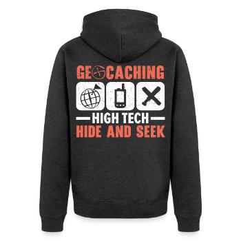 Geocaching High-Tech Versteckspiel Geocache - Unisex Premium Bio Zip Hoodie - Anthrazit meliert - Hinten - Nico (187cm)