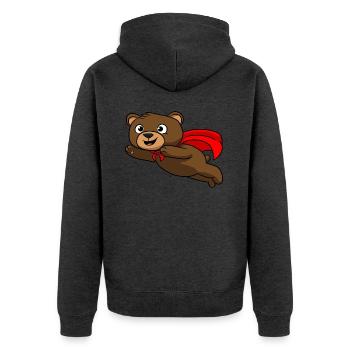 Super Bär Held - Unisex Premium Bio Zip Hoodie - Anthrazit meliert - Hinten - Nico (187cm)