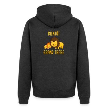 Bientôt Grand Frère - Unisex Premium Bio Zip Hoodie - Anthrazit meliert - Hinten - Nico (187cm)
