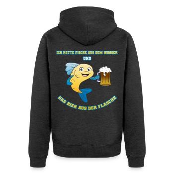 Rette Fische Bier Spruch Angler Angeln Lustig - Unisex Premium Bio Zip Hoodie - Anthrazit meliert - Hinten - Nico (187cm)