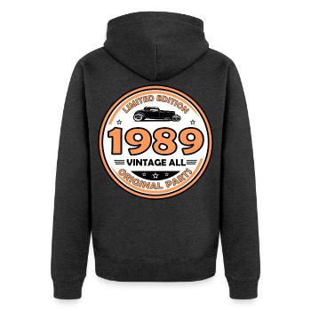 Jahrgang 1989 svg - Unisex Premium Bio Zip Hoodie - Anthrazit meliert - Hinten - Nico (187cm)