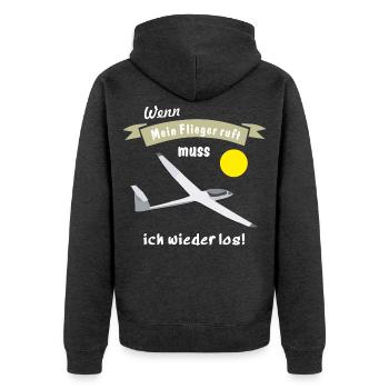 wenn mein flieger ruft - Unisex Premium Bio Zip Hoodie - Anthrazit meliert - Hinten - Nico (187cm)