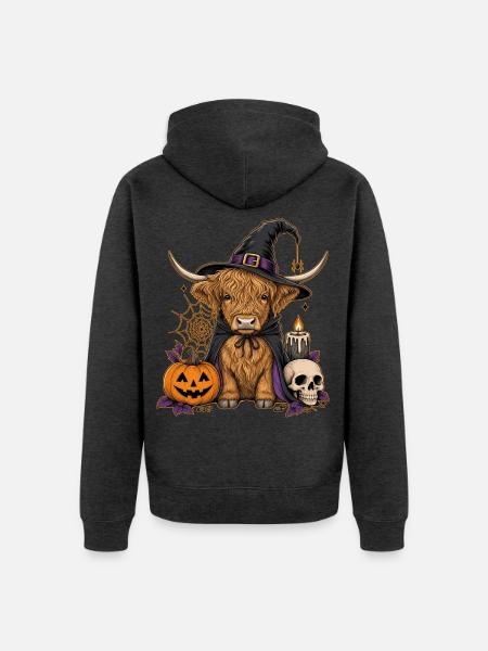  Hochlandrind Halloween - Unisex Premium Bio Zip Hoodie - Anthrazit meliert