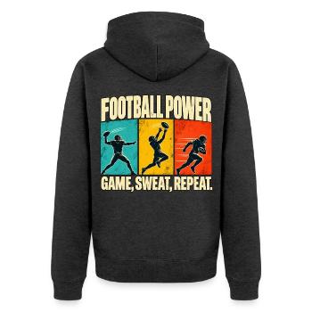 Football Power – Spiel, Schweiß, Wiederholung - Unisex Premium Bio Zip Hoodie - Anthrazit meliert - Hinten - Nico (187cm)