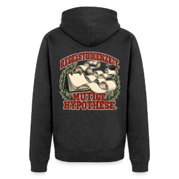 Regelstudienzeit: mutige Hypothese - Unisex Premium Bio Zip Hoodie - Anthrazit meliert - Hinten - Nico (187cm)