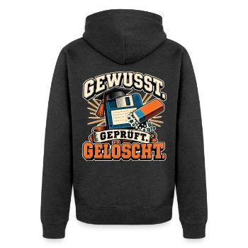 Gewusst, geprüft, gelöscht - Unisex Premium Bio Zip Hoodie - Anthrazit meliert - Hinten - Nico (187cm)