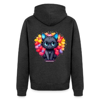 Schwarze Katze – Herz voller Liebe - Unisex Premium Bio Zip Hoodie - Anthrazit meliert - Hinten - Nico (187cm)