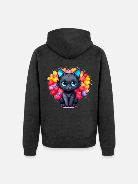 Schwarze Katze – Herz voller Liebe - Unisex Premium Bio Zip Hoodie - Anthrazit meliert