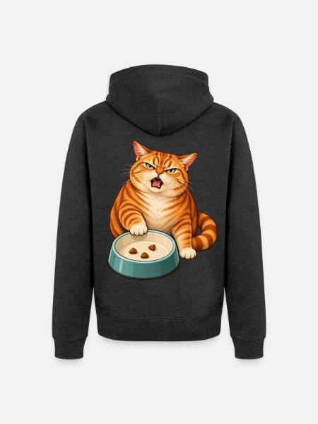 Futternapf-Drama – Empörte orange Katze - Unisex Premium Bio Zip Hoodie - Anthrazit meliert