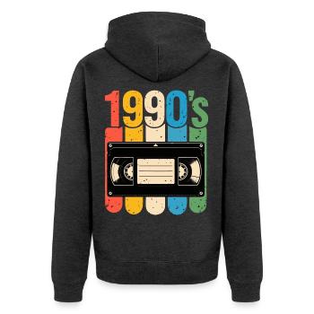1990er Retro VHS Nostalgie - Unisex Premium Bio Zip Hoodie - Anthrazit meliert - Hinten - Nico (187cm)
