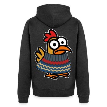 Niedliches Huhn mit Winterpullover - Unisex Premium Bio Zip Hoodie - Anthrazit meliert - Hinten - Nico (187cm)