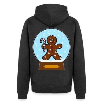 Lebkuchenmann Schneekugel Design - Unisex Premium Bio Zip Hoodie - Anthrazit meliert - Hinten - Nico (187cm)
