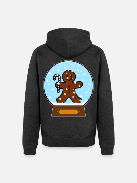 Lebkuchenmann Schneekugel Design - Unisex Premium Bio Zip Hoodie - Anthrazit meliert