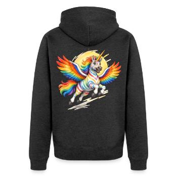 Regenbogen-Einhorn mit Flügeln - Unisex Premium Bio Zip Hoodie - Anthrazit meliert - Hinten - Nico (187cm)