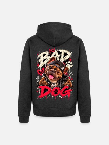Bad Dog Street Bulldog - Unisex Premium Bio Zip Hoodie - Anthrazit meliert
