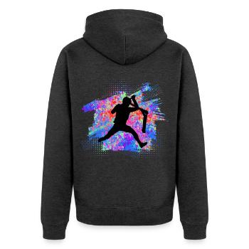scooter - Unisex Premium Bio Zip Hoodie - Anthrazit meliert - Hinten - Nico (187cm)