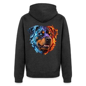 Rottweiler-Feuer und Eis – Hundeporträt - Unisex Premium Bio Zip Hoodie - Anthrazit meliert - Hinten - Nico (187cm)