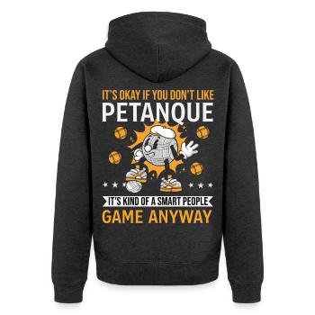 Smart People Game – Boule Kugel mit Baskenmütze - Unisex Premium Bio Zip Hoodie - Anthrazit meliert - Hinten - Nico (187cm)